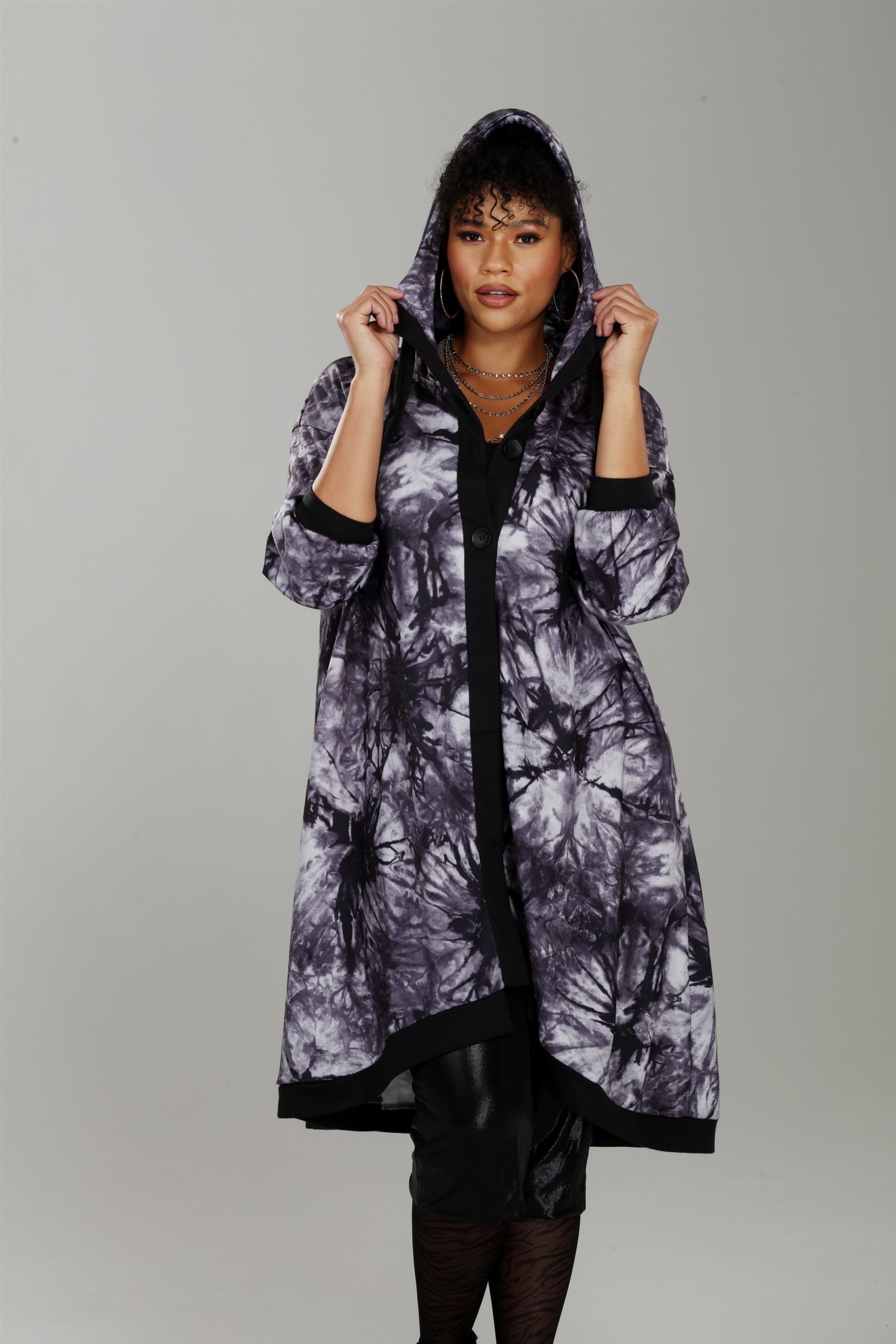 Luxe Moda LM214 Hooded Knit Tie-dye Coat