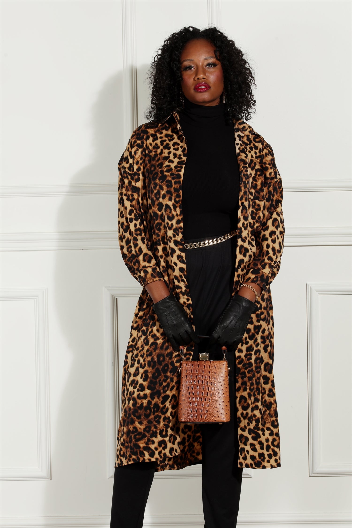 Luxe Moda LM222 Animal Print Button-front Duster Dress