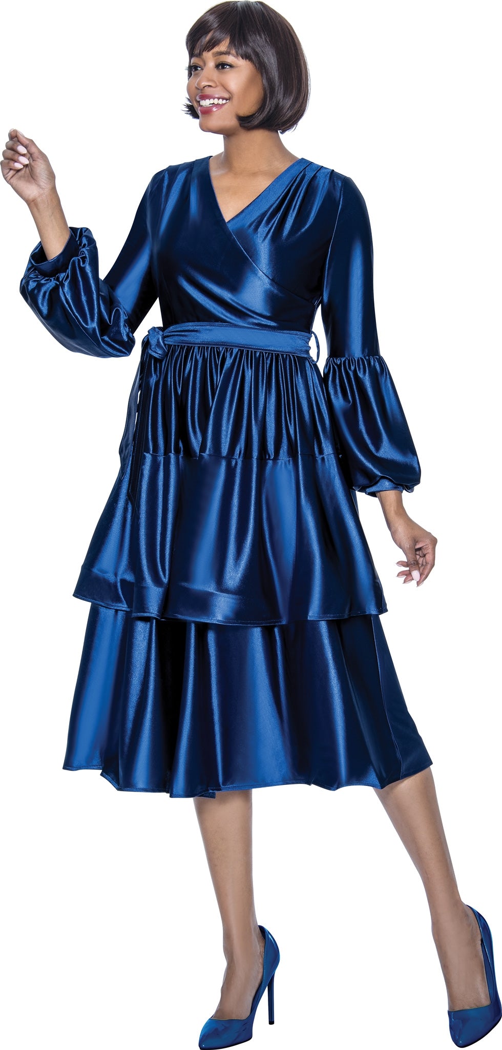 Terramina 7026 Belted Tiered Skirt Dress