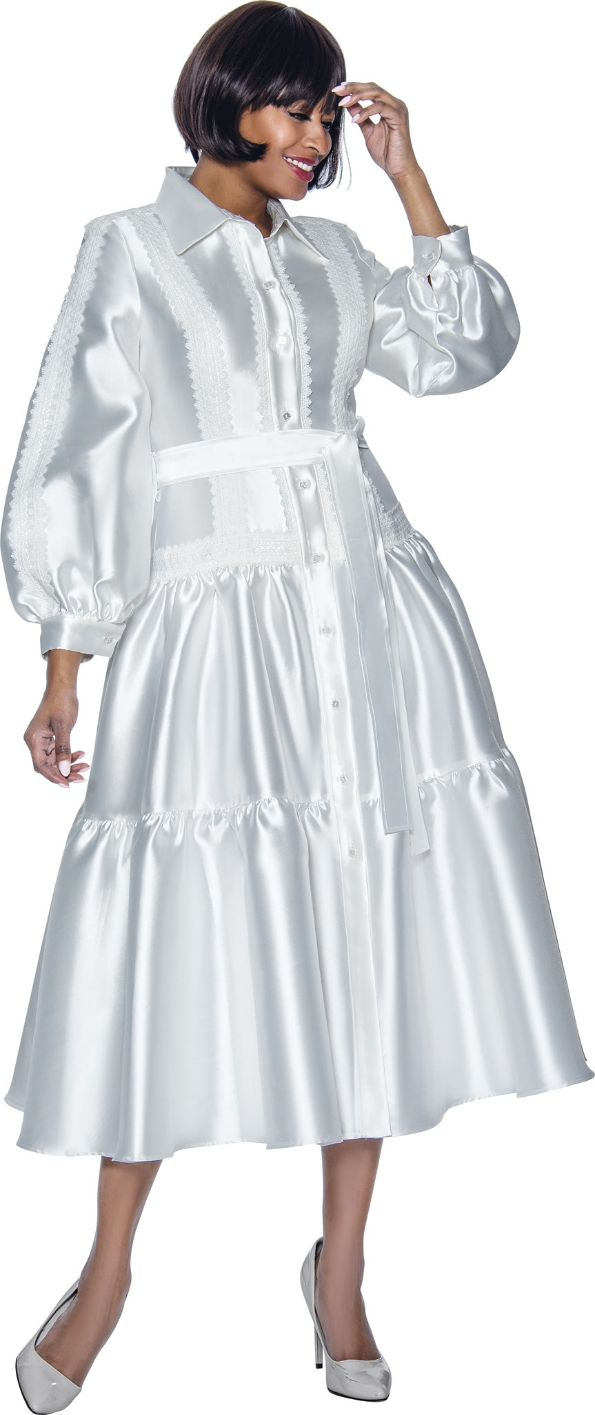 Terramina 7029 Belted Tiered Skirt Dress