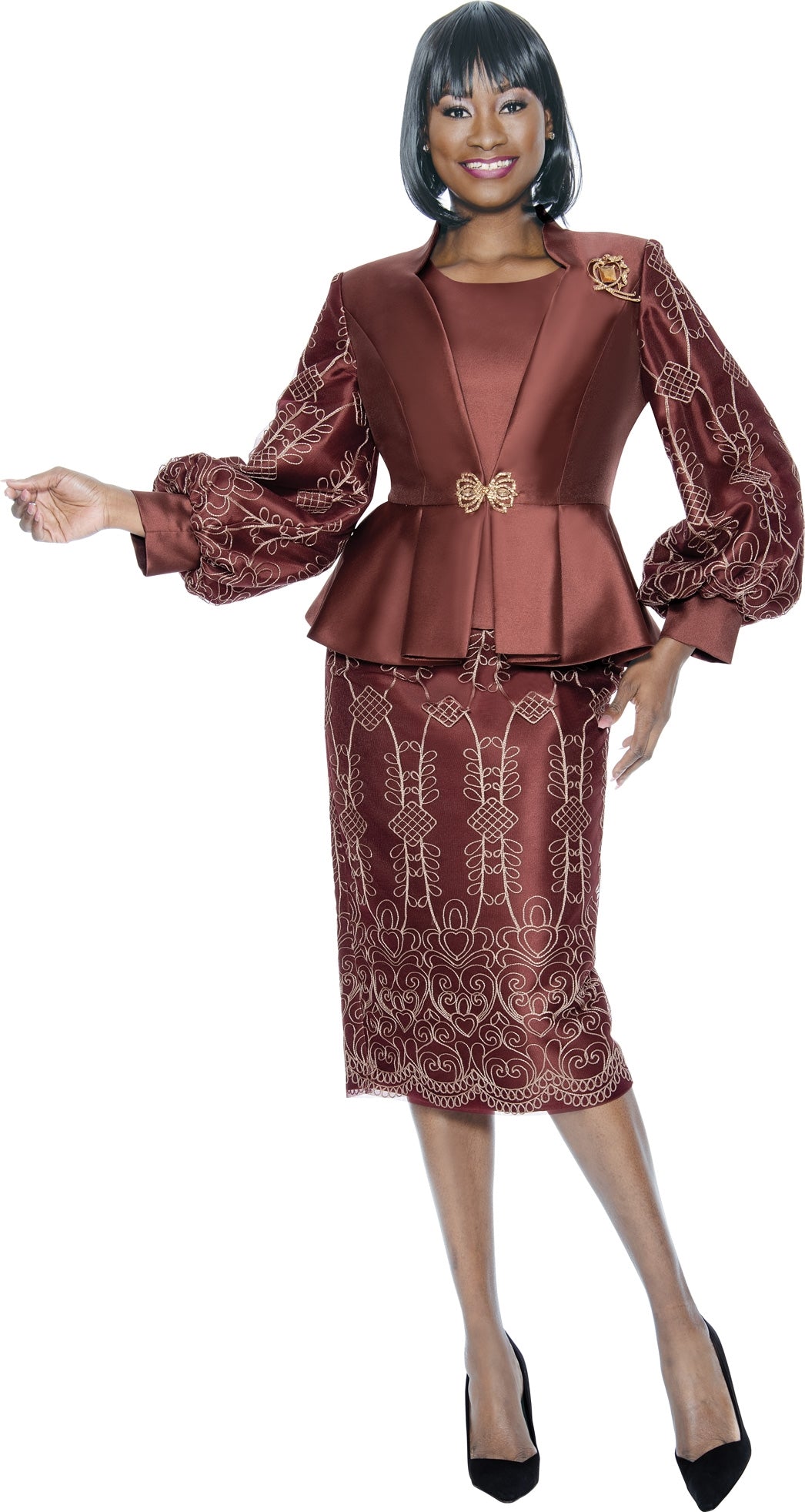 Terramina 7097 Embroidered 3pc Skirt Suit