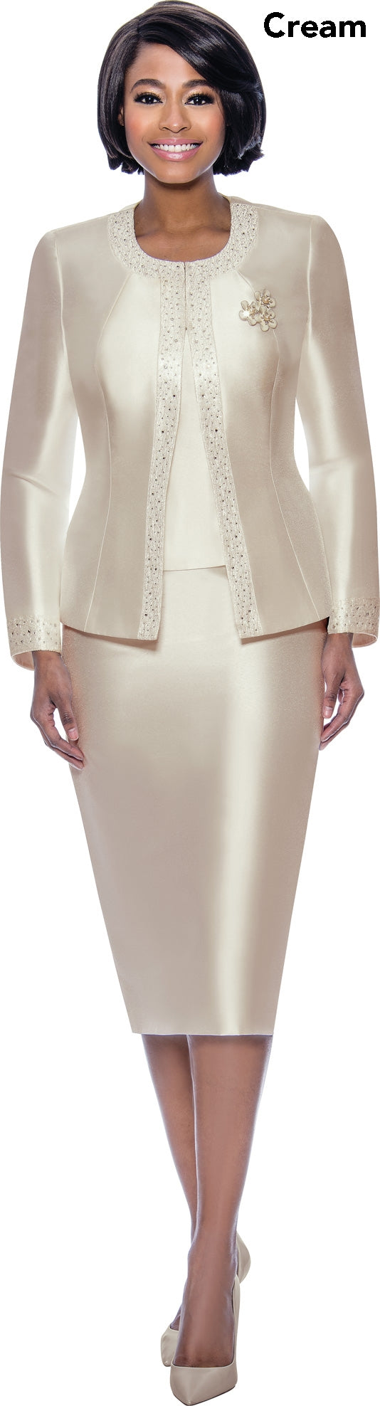 Terramina 7637 Embellished Trim 3pc Skirt Suit